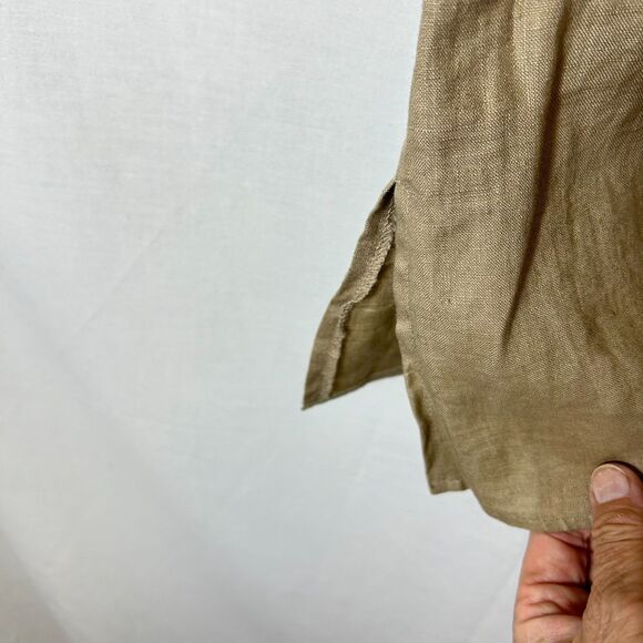 Vintage 90s Taxi Deep Tan Linen Roll Tab Sleeve Shaped Button Up Shirt Size L - Picture 13 of 13